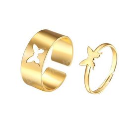 Creative Butterfly Rings For Women Men Lover Couple Ring Set Friendship Engagement Wedding Open Rings 2pcs/set Gold Silver colors