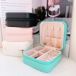 Solid Color PU Leather Jewelry Organizer Display Case Boxes Travel Portable Jewelry Box Storage Organizers Earring Holder Girls BBA13311