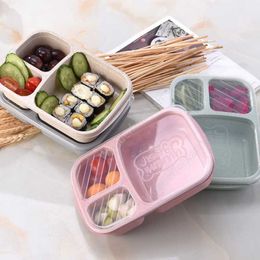 3 Grid Wheat Straw Lunch Box Microwave Bento Box Quality Health Natural Student Portable Food Storage Box Tableware by sea 150pcs DAW463