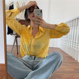 Women's Blouses & Shirts Thin Retro Blooming Shirt 2022 Product Autumn Loose Design Light Yellow Blouse