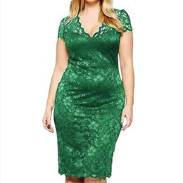 Plus Size Dresses Sexy Dress Women Party Night Fashion Plue Solid V-neck Lace Ruffle Hollow Out VestidoPlus