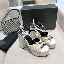 Bow high heel sandals for lady Classic design waterproof platform shoes summer party wedding dress shoes new Colour style leather sandal