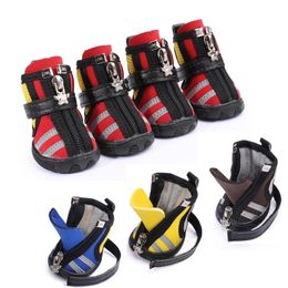 4 pcs/lot New Casual Dog Shoes Fashion Breathable Mesh Fabric Running Dog Boots with Zippers Dog Shoes Booties All Season Use 201030