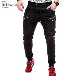 Siteweie moda masculina calça de moletom de hip hop jogadores de streetwear ao ar livre de corrida esportiva de calças esportivas casuais zípeis esportivos longos L408 201128