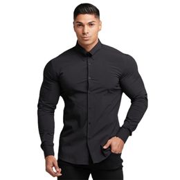 Spring Autumn Fashion Full Sleeve Shirt Men Solid Casual Slim Fit Social Business Dress Mens Gym Fitness Sports Clothing 220330