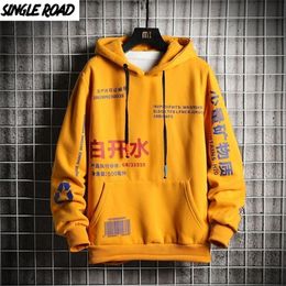 SingleRoad Men's Hoodies Men Winter Fleece Sweatshirt Harajuku Japanese Streetwear Hip Hop Yellow Hoodie Men Sweatshirts 201130