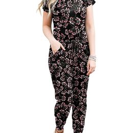 Summer Ladies Short Sleeve Printed Stretch Jumpsuit Club Outfits for Women Jumpsuit Women One-pieces Bodysuit Overalls 220714