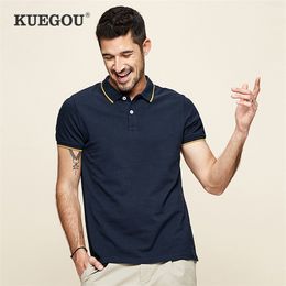 KUEGOU Summer 100% Cotton Patchwork Polo Shirt Men Fashion Short Sleeve Slim Fit Poloshirt Male Brand Plus Size Clothes 393 220408