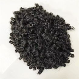 15mm curl Indian human virgin remy hair replacement hand tied PU base #1b20 male toupee for America blacks fast express delivery