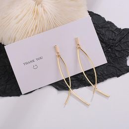 Korean Gold Colour Metal Intersect Geometric Long Drop Earrings For Women Girl Minimalist Party Jewellery Pendiente Brincos Dangle & Chandelier