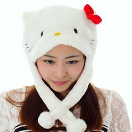 Berets Cartoon Animal White KITTY Pink Bow Hats Warm In Winter Children Caps Skullies BeaniesBerets BeretsBerets
