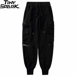 Hip Hop Baggy Joggers Pants Men Streetwear Cargo Pants Side Pockets Harajuku Harem Pants Black Casual Trousers Hipster 201128