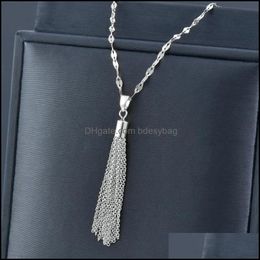 Pendant Necklaces Pendants Jewellery Fashion Rose Gold Sier Colour Tassel Stainless Steel Necklace For Wo Dhayk