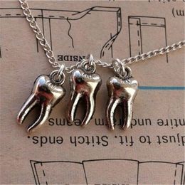 Chains Antique Silver Colour Tooth Pendant Necklace Fairy For Girls WomenChains
