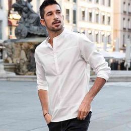 Men Summer Shirt Thin Cool Long Sleeve Shirts Street Fashion Men Clothing Solid Color Breather White Casual Shirts Brand New L220704