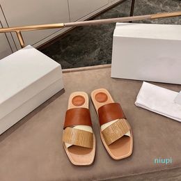 2022 Women Woody Mules Slippers Designer Canvas Embroidered Cross Woven Sandals Summer Outdoor Peep Toe Casual Slipper Letter Stylist Shoes