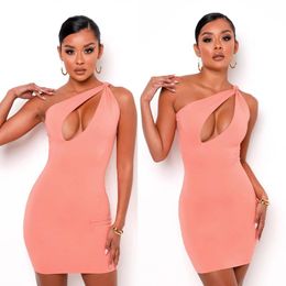 Casual Dresses Dress Women Sexy Pink Sleeveless Backless Halter Cut-Out Fashion Bodycon Mini For Club Party