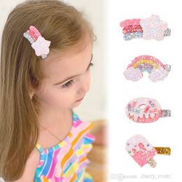 INS Baby girls cartoon Barrettes hair clips Children glitter Rainbow Hairpin Does cute kids Ice cream Star head Ornament B297