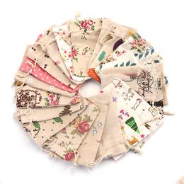 muslin cotton bags wholesale UK - 100pcs lot Multi Designs Cotton Bags 10x14cm Linen Drawstring Gift Bag Muslin Cosmetics Gifts Jewelry Packaging Bags & Pouches2796