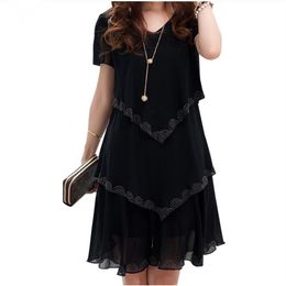 Summer woman Loose Short sleeve Ruffles Chiffon dress Plus Size clothing vestidos S 5XL vintage 226014