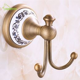 Antique Solid Brass Coat Hook Ceramic European Hanging Bathroom Clothes Wall Carved Hanger Accessories Y200108
