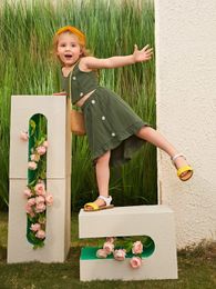 Toddler Girls Button Front Shirred Cami Top & Ruffle Hem Skirt Set SHE