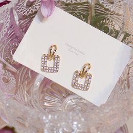 Gold Colour Rhinestone Square Round Dangle Earrings for Women Luxury Exquisite Stud Earrings Girl Wedding Engagement Party Jewellery