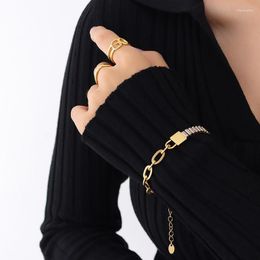Link Chain Stainless Steel Bohemian Style Bracelet Shiny Zircon Splicing Plated Gold Gift For Women Accessories Fashion Fine Jewelry Inte22