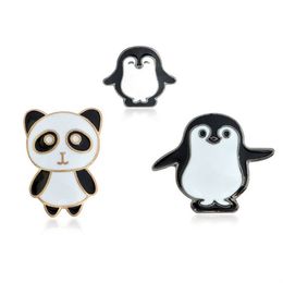 panda pins UK - Customized Hard Enamel Pin Brooches Lovely Panda Penguin Animal Enamel Jewelry Custom Men Women Kids Charms Alloy Bulk Brooch 1028 D3