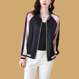 Women's Jackets Spring Autumn Women Floral Printed Office Ladies Zipper Up Bomber Outwear Female Long Sleeve Thin Slim Casual Pocket Coats A