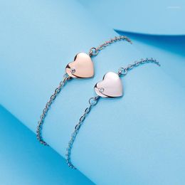 Link Chain Fashion Minimalist Smooth Heart Shaped Pendant Necklace 925 Sterling Silver Cute Charm For Women Inte22