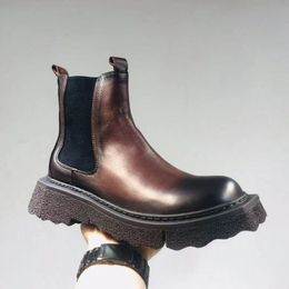 Designer-Chelsea-Plateau-Land-Stiefel aus echtem Leder, Wanderarbeits-Motorrad-Sneaker, quadratische Zehenpartie