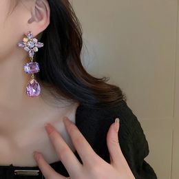 Dangle & Chandelier Luxury Female Purple Water Drop Earrings Charm Dangle Earrings For Women Dainty Rainbow Crystal Wedding Earrings
