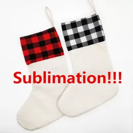 New Sublimation Christmas Socks Linen Blanks Double Sided Printing Heat Press Sock Bag Festive Decorations Santa Ornament Gift