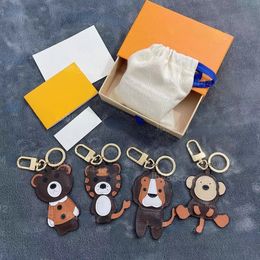 Fashion Leather Cartoon Bear Animals Designer Key Chain Car Bag Pendant Accessories High Qualtiy With Box
