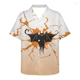 Men's Casual Shirts The Loose Leisure Men's Shirt Halloween Black Castle Bat Print Short Sleeve V Neck Summer Men ClothingMen's