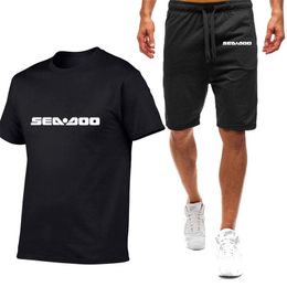 Sea Doo Seadoo Moto Print Men Harajuku Tracksuit Short Sleeve Training Suit Summer T Shirt Shorts Sports 2 Piece Set 220621