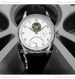 Perpetual Calendar Tourbillon Power Reserve A23j Automatic Mens Watch Steel Case White Dial Silver Number Markers Leather Strap Puretime F01C3
