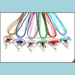 Pendant Necklaces Pendants Jewellery 6Color Handmade Murano Lampwork Glass Crystal Inlaid Jellyfish Teardrop Penda Dhijn