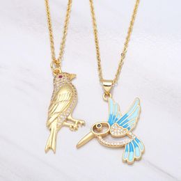 Pendant Necklaces Lovely Enamel Blue Humming Bird Necklace For Women Pave CZ Stone Sparrow 2022 Spring Jewellery Gifts Nkea018Pendant