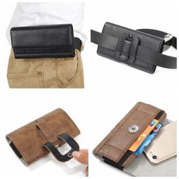 Hip Horizontal Holster Universal Leather Cases For Iphone 15 14 13 12 11 XR XS MAX X 8 7 6 5 For Galaxy Note 10 S22 S21 S23 A04E A54 A34 Stone Grain Black Flip Clip Belt Pouch