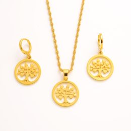Necklace Pendant Earrings Fine Gold Gothic Jewelry Celtic Tree Solid Dome Circle Disc Tree of Life Family
