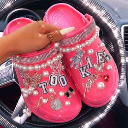 Nxy Sandals New Arrival Summer Women Slippers Platform Garden Pearl Rhinestone C