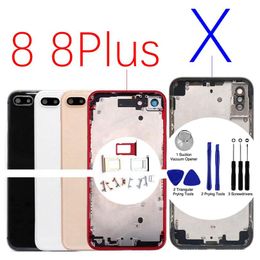 glass door frames UK - 1Pcs For iPhone 8G 8 Plus X Back Battery Door Glass Full Housing Middle Frame Panel Cover Chassis with Logo Side Buttons SIM Tray 225W