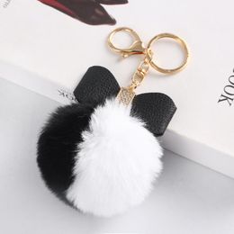 Keychains Exclusive For Cross-Border Two-Tone Imitation Rex Fur Ball Keychain Diamond Bow Women Cars And Bags Key Ring PendantKeychains Keyc