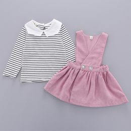 Girl's Dresses 2Pcs/set Baby Clothes Striped Long Sleeve Tshirt Tops Suspender Dress Born Infant Spring Autumn Clothing Sets OutfitsGirl's