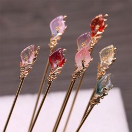Pins de cabello chino vintage Mujeres Hanfu Metal Glaze Sticks para horquilla de joyas Accesorios para la cabeza del cabello