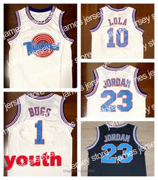 New Youth Kids Top Movie Space Jam Tune Squad Jersey 23 Michael 1 Bugs Bunny 10 Lola Basketball Jerseys Black White Size S-XL