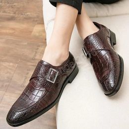 Brown Elevator Shoes for Men Monk Strap Footwear Men Dress Shoes Black Leather Shoes Male Formal