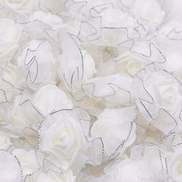 Decorative Flowers & Wreaths 20/50pcs 4cm Glitter Foam Silk Rose Artificial Flower Heads For Wedding Wreath Decoration DIY Scrapbooking Fake